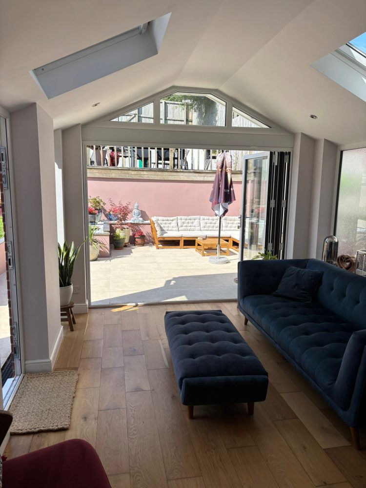 Gallery – Gable End Interior Leading to Patio – Crownhill Conservatories Ltd Gallery - Gable End Interior Leading to Patio - Crownhill Conservatories Ltd