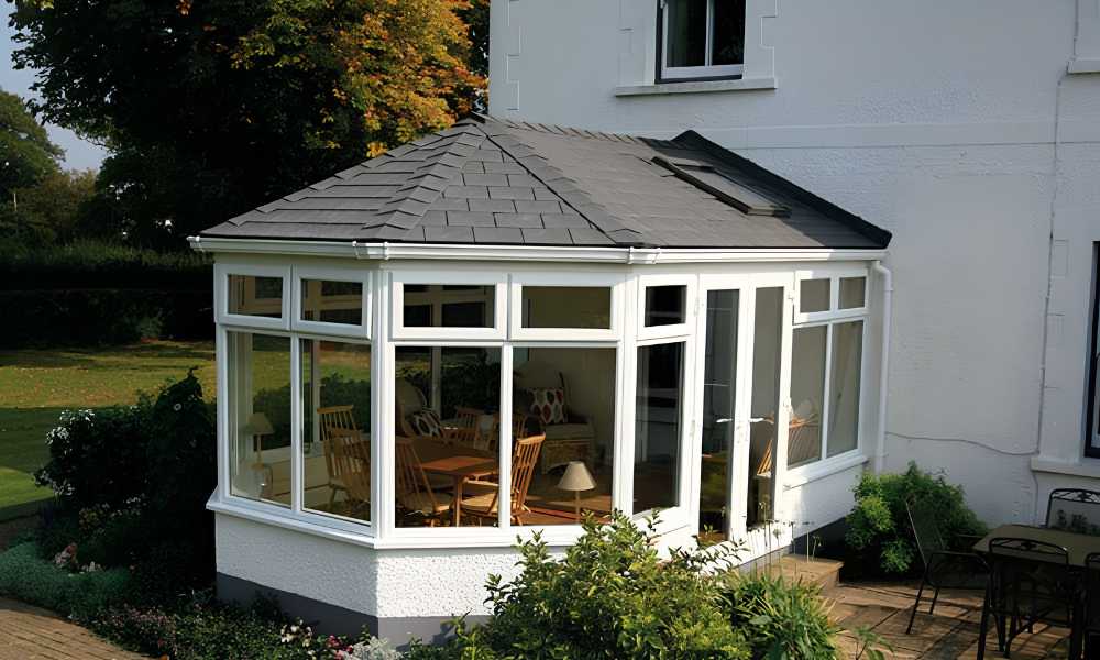 Victorian Conservatories Saltash - Grey Tiled Roof Conservatory with White Frames - Crownhill C